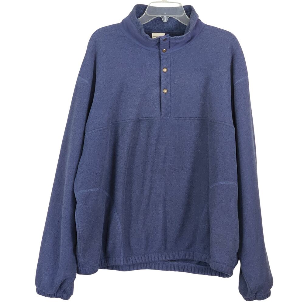 Vintage L.L. Bean Mens XL Blue Fleece Quarter Snap Pullover Made USA OJY29